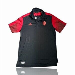 adidas Indiana Hoosiers Polo Shirt Mens M Black Red Colorblock Golf